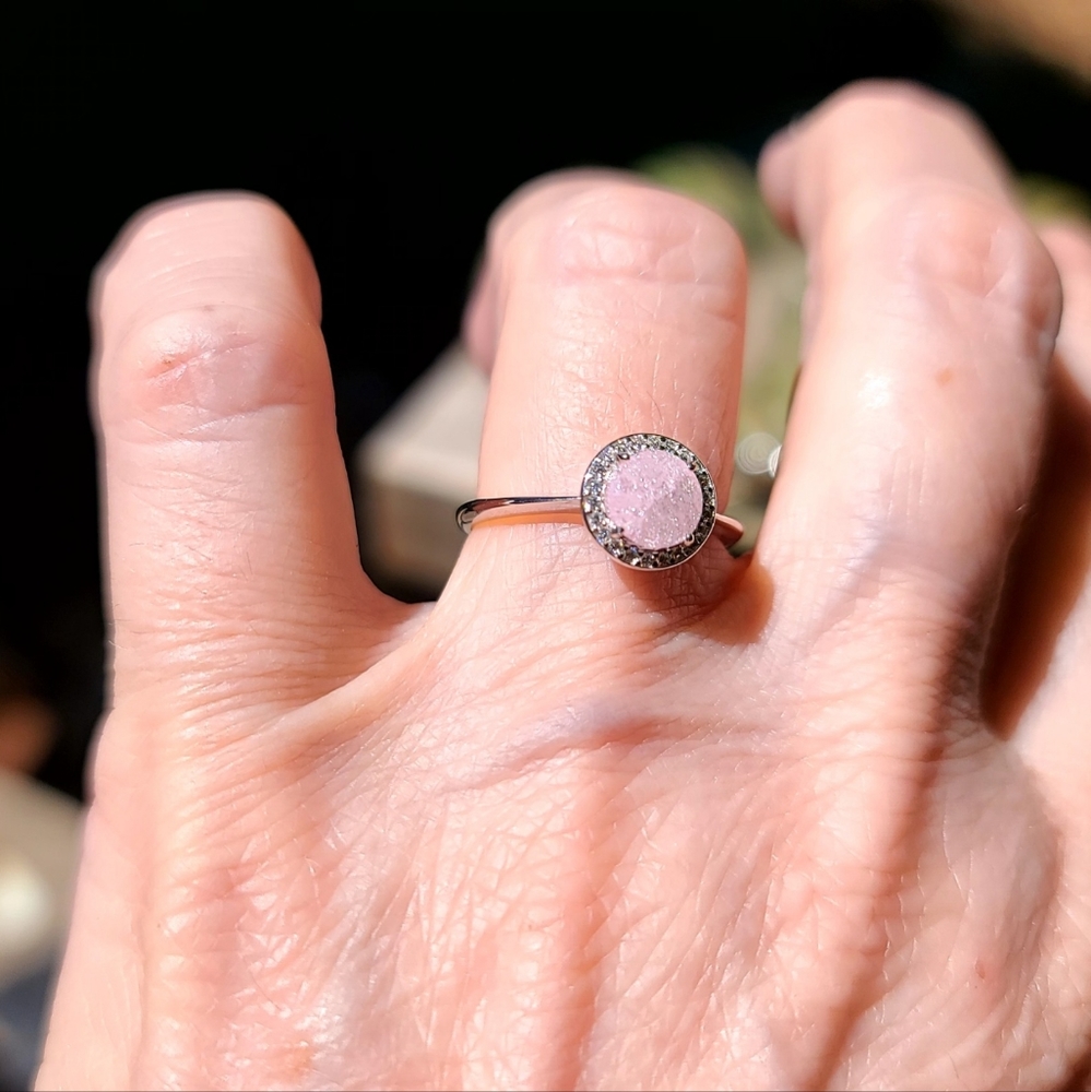 Stunning pink & white Topaz sterling ring sz6 - Picture 3 of 8